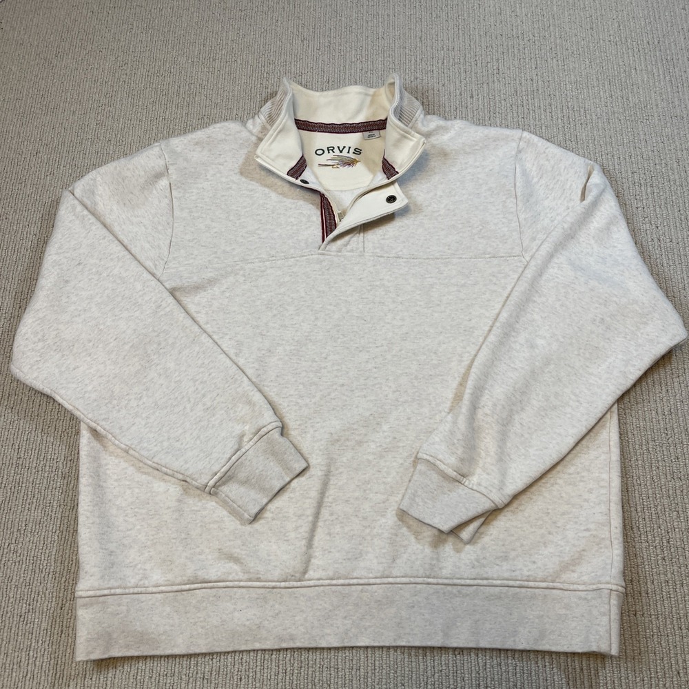 ORVIS Mens XXL Signature Fleece 1/4 Zip Snap Sweatshirt Oatmeal Heather Pullover